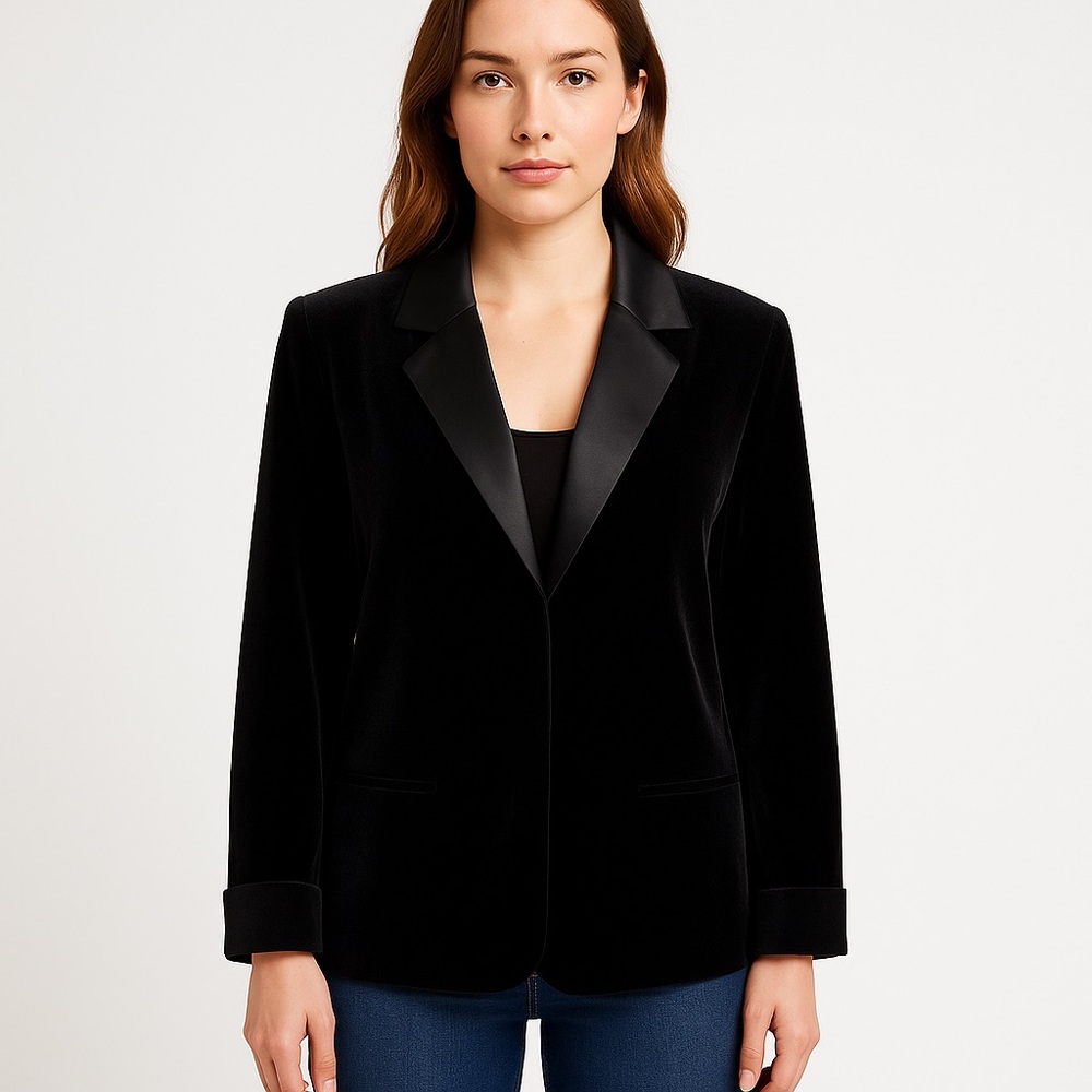 Coldwater Creek Black Velvet n Satin Dressy Blazer